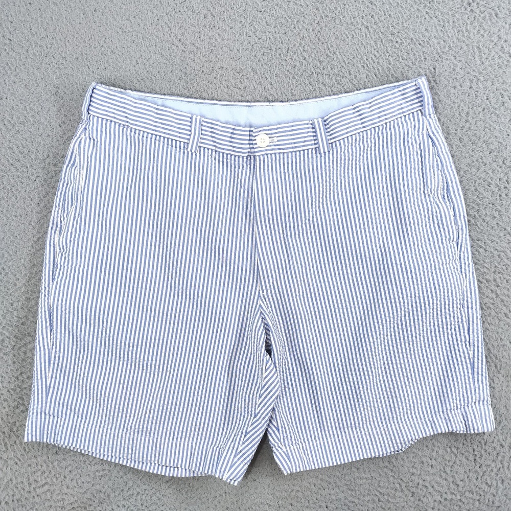Brooks Brothers Seersucker Shorts Men 38 White Blue Striped Chino Preppy Pockets